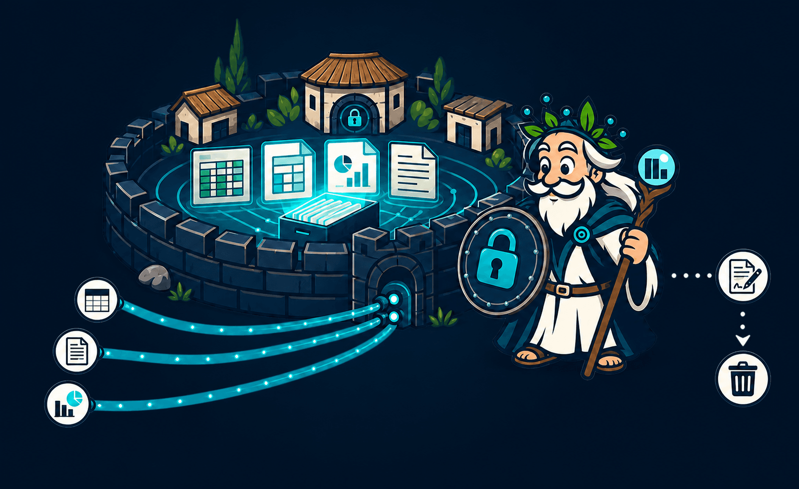 Analix protège un village fortifié contenant les données confidentielles des clients.